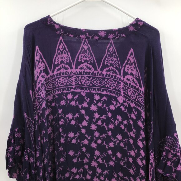 Handmade Vintage Women's 3X 4X 5X Floral Purple Tunic Lagenlook Ruffles Boho - Picture 12 of 15